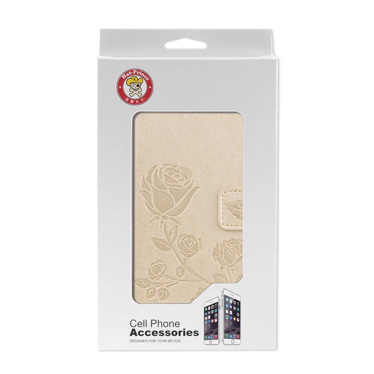 HAT PRINCE Imprinted Rose Pattern Leather Phone Shell for Xiaomi Mi A2 Lite / Redmi 6 Pro - Gold-5