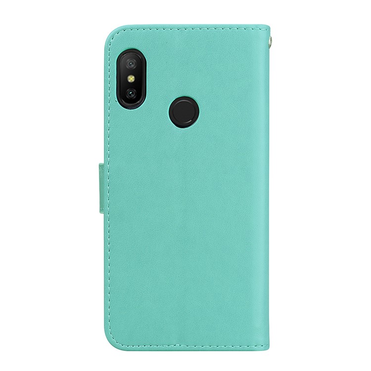 HAT PRINCE Imprinted Rose Pattern Leather Wallet Case Cover with Stand for Xiaomi Mi A2 Lite / Redmi 6 Pro - Cyan-2