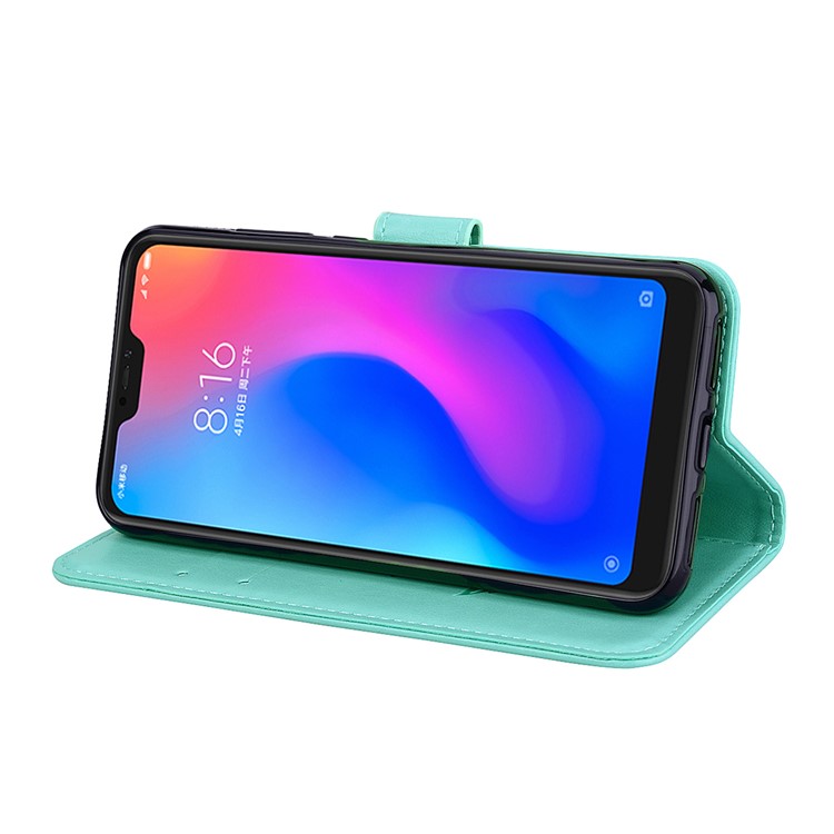 HAT PRINCE Imprinted Rose Pattern Leather Wallet Case Cover with Stand for Xiaomi Mi A2 Lite / Redmi 6 Pro - Cyan-3