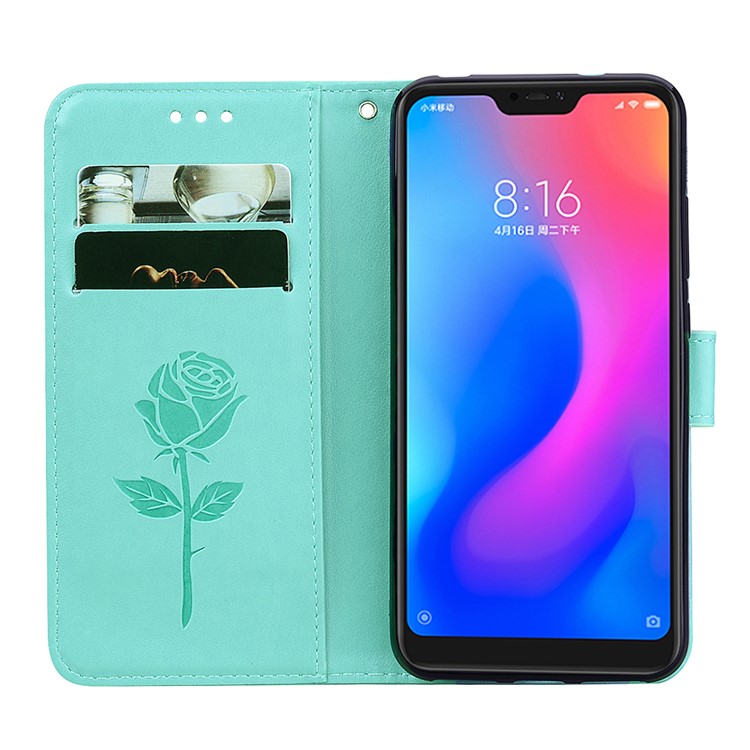 HAT PRINCE Imprinted Rose Pattern Leather Wallet Case Cover with Stand for Xiaomi Mi A2 Lite / Redmi 6 Pro - Cyan-4