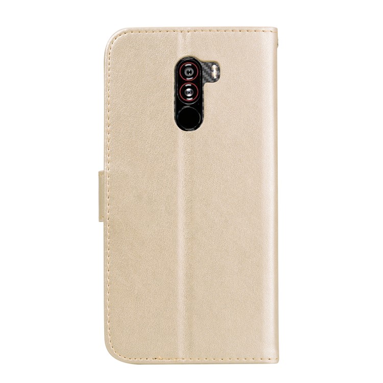 HAT PRINCE Imprinted Rose Pattern Stand Wallet Leather Shell for Xiaomi Pocophone F1 / Poco F1 (India) - Gold-2