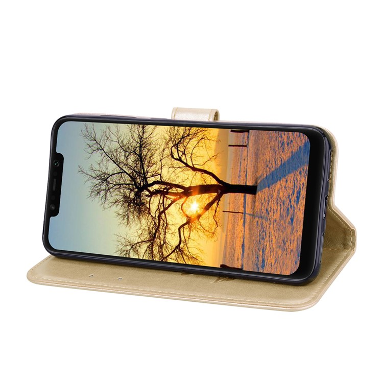 HAT PRINCE Imprinted Rose Pattern Stand Wallet Leather Shell for Xiaomi Pocophone F1 / Poco F1 (India) - Gold-3