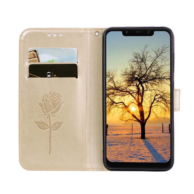 HAT PRINCE Imprinted Rose Pattern Stand Wallet Leather Shell for Xiaomi Pocophone F1 / Poco F1 (India) - Gold-4
