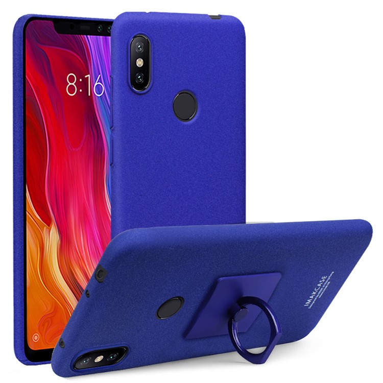 IMAK Ring Holder Kickstand Matte PC Cover Shell + Screen Protector for Xiaomi Redmi Note 6 Pro - Blue-1