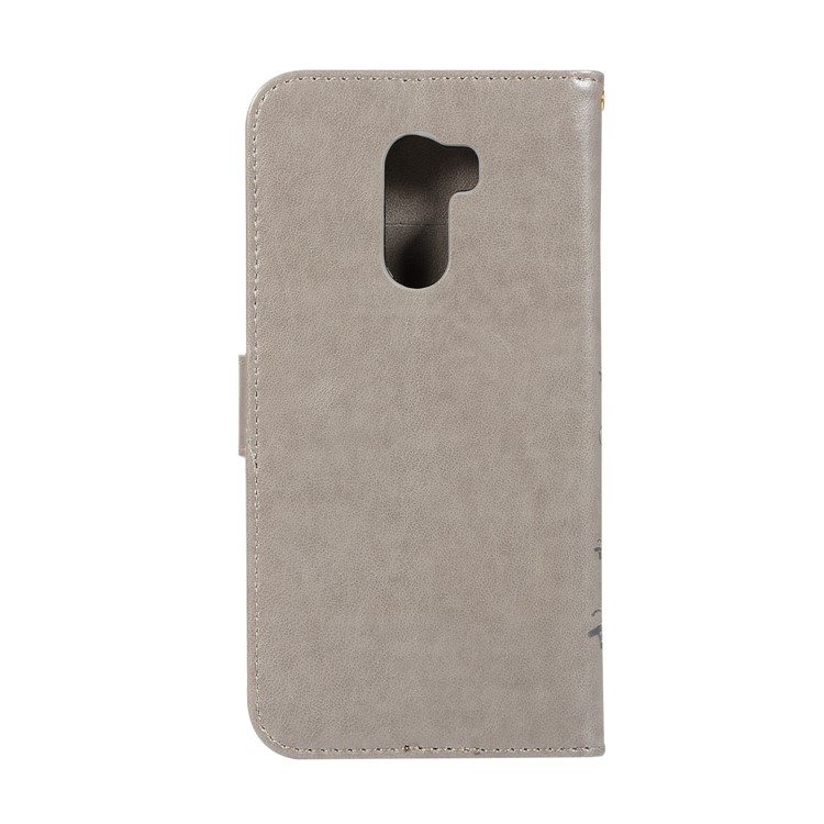 Imprint Butterfly Flower Leather Wallet Cover for Xiaomi Pocophone F1 / Poco F1 (India) - Grey-2