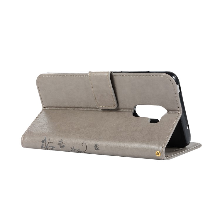 Imprint Butterfly Flower Leather Wallet Cover for Xiaomi Pocophone F1 / Poco F1 (India) - Grey-3