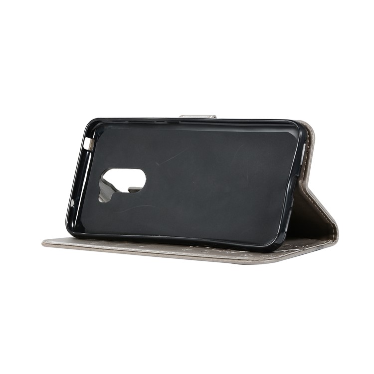 Imprint Butterfly Flower Leather Wallet Cover for Xiaomi Pocophone F1 / Poco F1 (India) - Grey-4