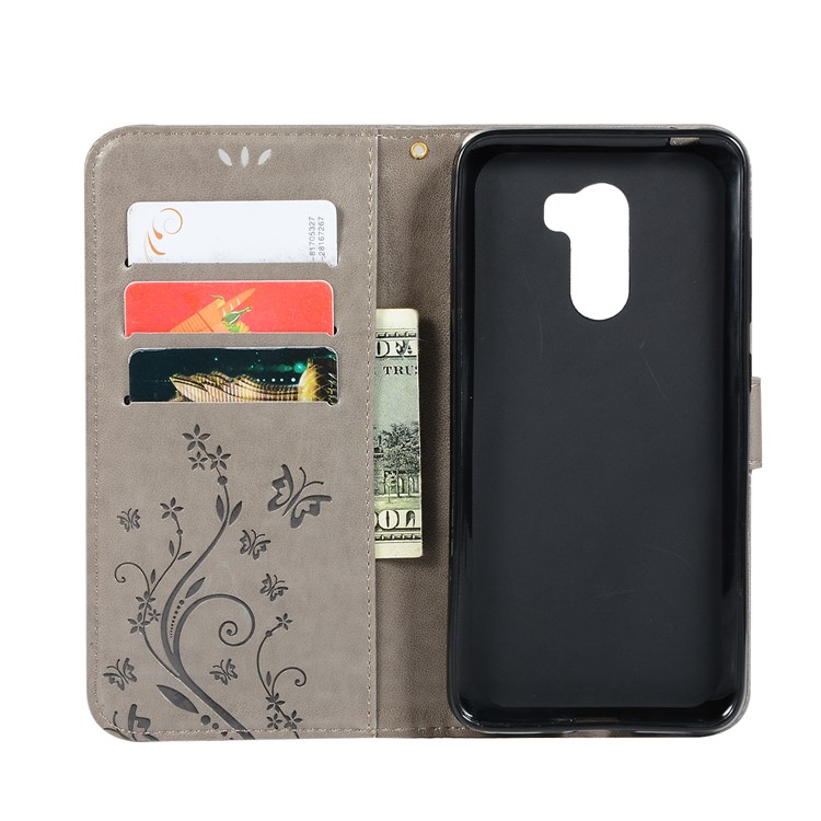 Imprint Butterfly Flower Leather Wallet Cover for Xiaomi Pocophone F1 / Poco F1 (India) - Grey-5