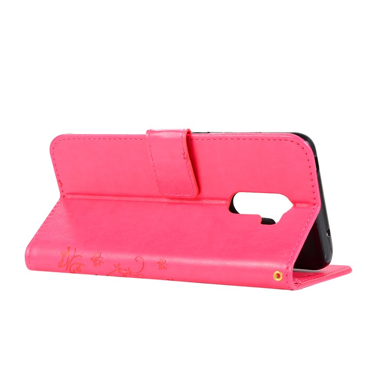 Imprint Butterfly Flower Leather Wallet Shell for Xiaomi Pocophone F1 / Poco F1 (India) - Red-3