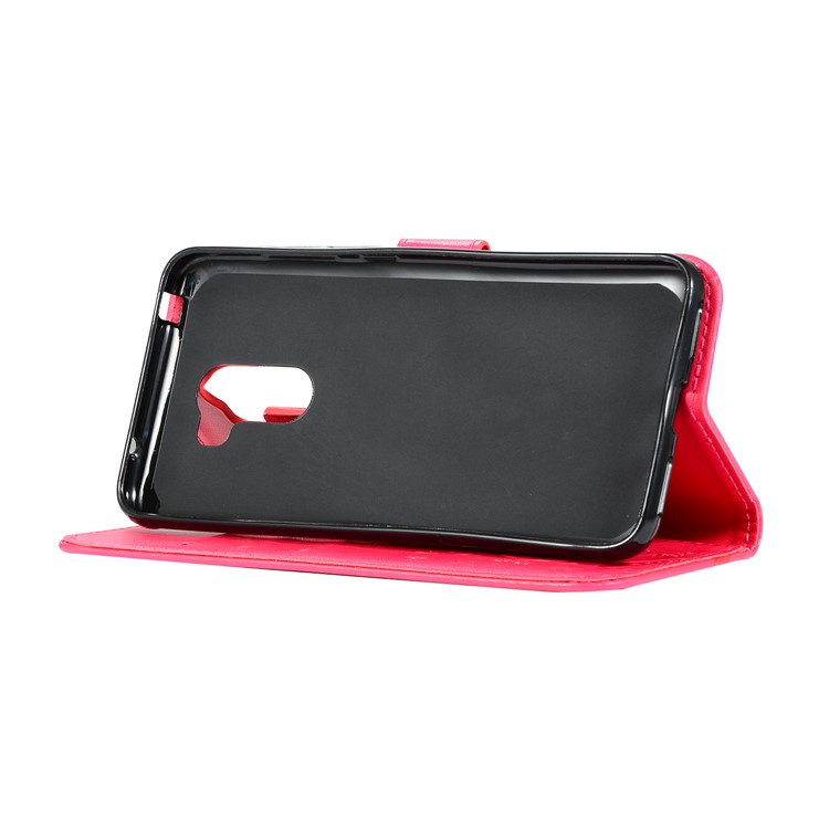 Imprint Butterfly Flower Leather Wallet Shell for Xiaomi Pocophone F1 / Poco F1 (India) - Red-4