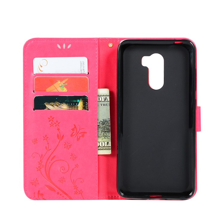 Imprint Butterfly Flower Leather Wallet Shell for Xiaomi Pocophone F1 / Poco F1 (India) - Red-5