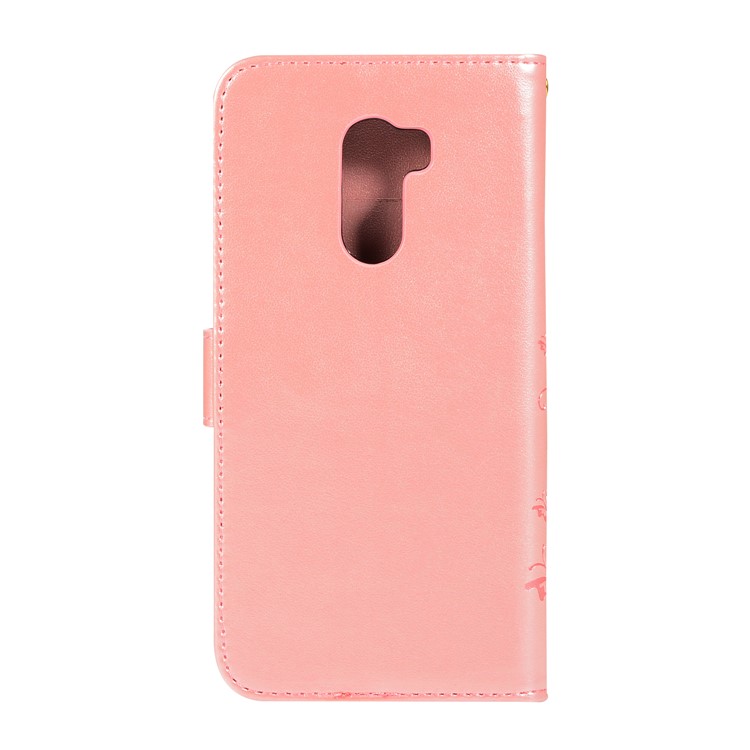 Imprint Butterfly Flower Leather Wallet Casing for Xiaomi Pocophone F1 / Poco F1 (India) - Pink-2
