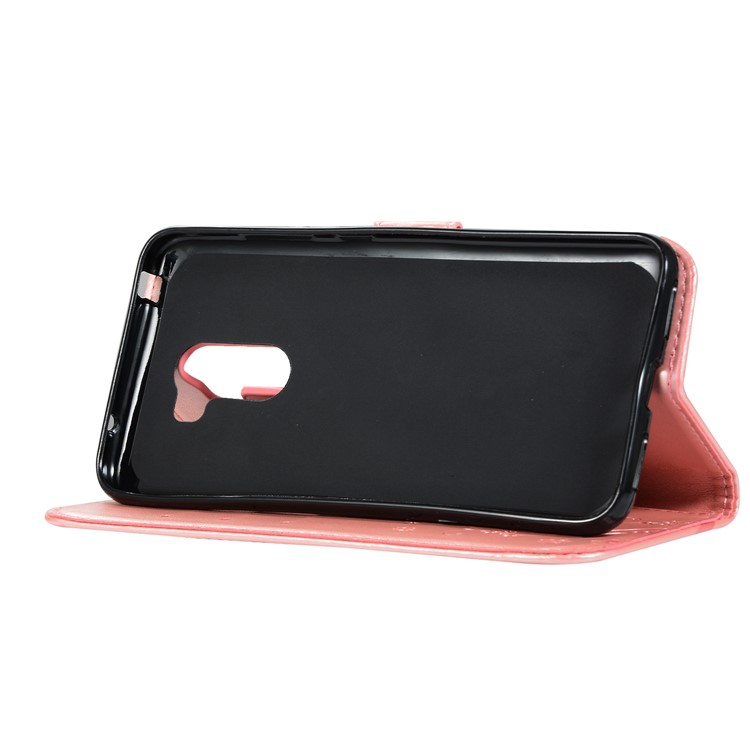 Imprint Butterfly Flower Leather Wallet Casing for Xiaomi Pocophone F1 / Poco F1 (India) - Pink-4
