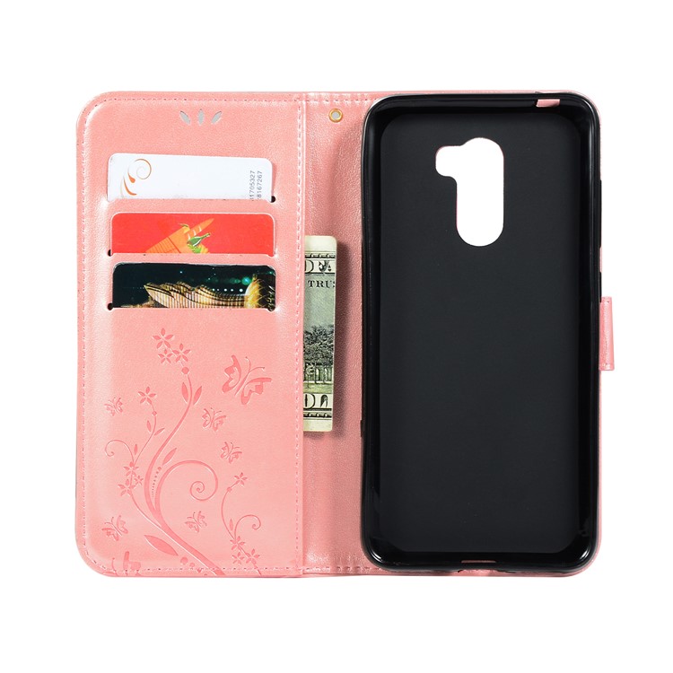 Imprint Butterfly Flower Leather Wallet Casing for Xiaomi Pocophone F1 / Poco F1 (India) - Pink-5