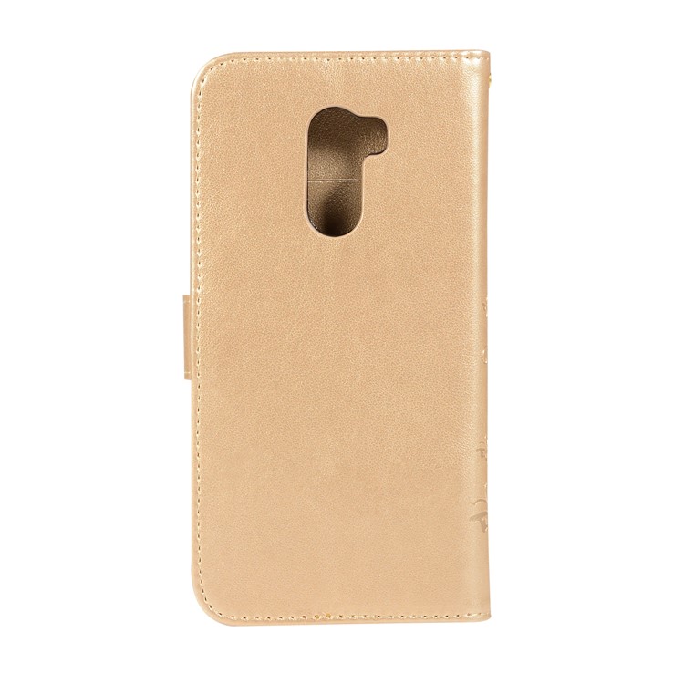 Imprint Butterfly Flower Leather Wallet Cellphone Case for Xiaomi Pocophone F1 / Poco F1 (India) - Gold-2
