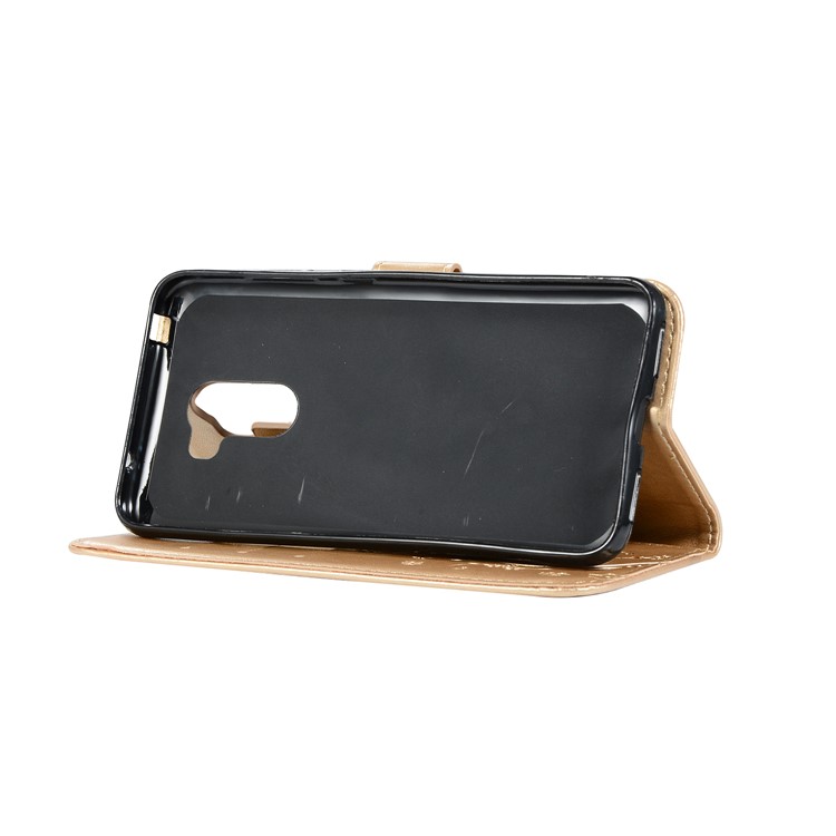 Imprint Butterfly Flower Leather Wallet Cellphone Case for Xiaomi Pocophone F1 / Poco F1 (India) - Gold-4