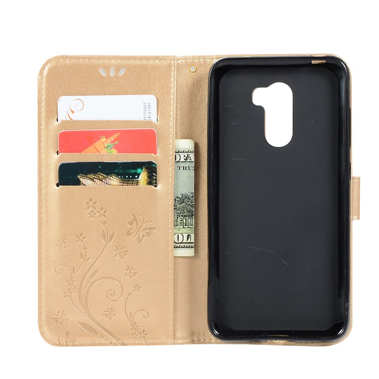 Imprint Butterfly Flower Leather Wallet Cellphone Case for Xiaomi Pocophone F1 / Poco F1 (India) - Gold-5