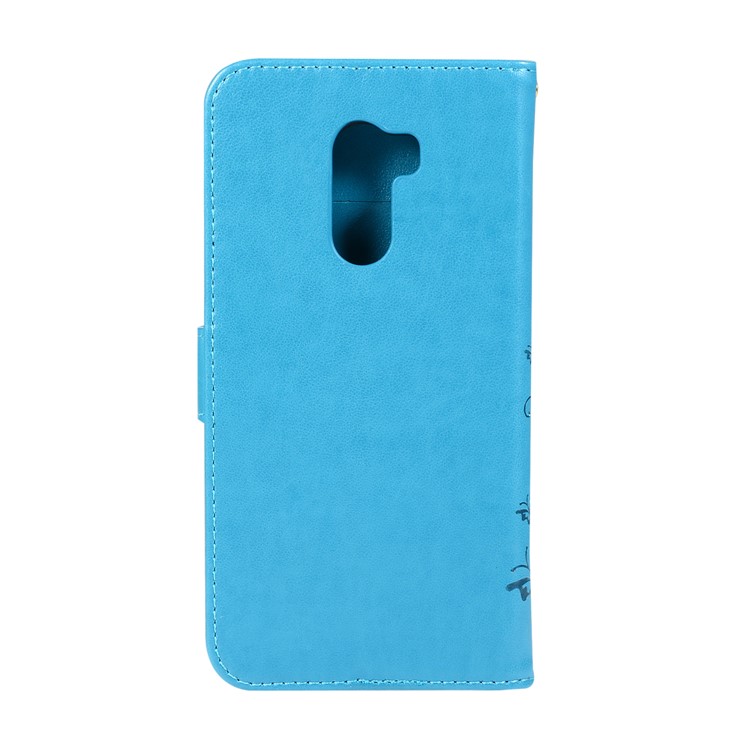 Imprint Butterfly Flower Leather Wallet Protective Casing for Xiaomi Pocophone F1 / Poco F1 (India) - Blue-2