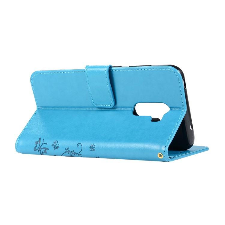 Imprint Butterfly Flower Leather Wallet Protective Casing for Xiaomi Pocophone F1 / Poco F1 (India) - Blue-3