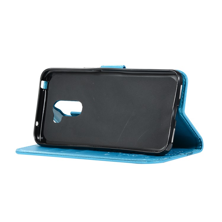 Imprint Butterfly Flower Leather Wallet Protective Casing for Xiaomi Pocophone F1 / Poco F1 (India) - Blue-4