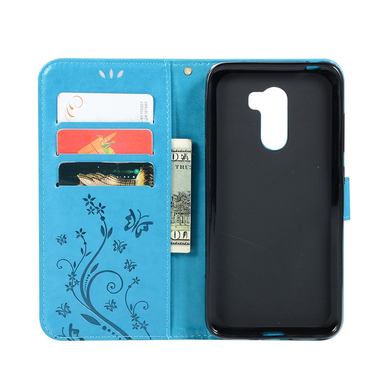 Imprint Butterfly Flower Leather Wallet Protective Casing for Xiaomi Pocophone F1 / Poco F1 (India) - Blue-5