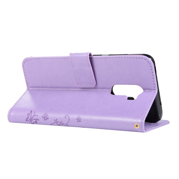 Imprint Butterfly Flower Leather Wallet Mobile Phone Shell for Xiaomi Pocophone F1 / Poco F1 (India) - Purple-3