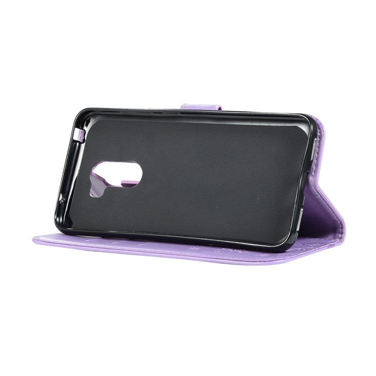 Imprint Butterfly Flower Leather Wallet Mobile Phone Shell for Xiaomi Pocophone F1 / Poco F1 (India) - Purple-4