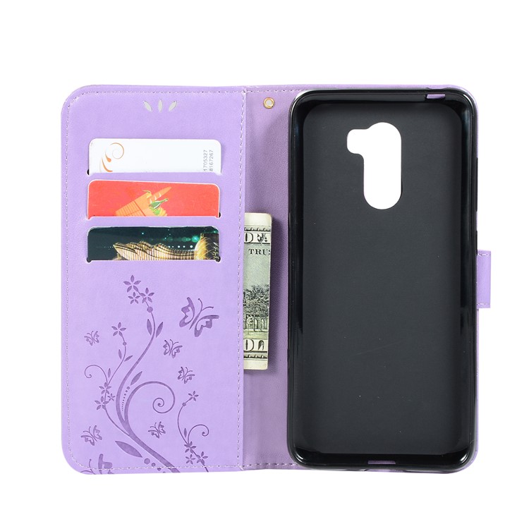 Imprint Butterfly Flower Leather Wallet Mobile Phone Shell for Xiaomi Pocophone F1 / Poco F1 (India) - Purple-5