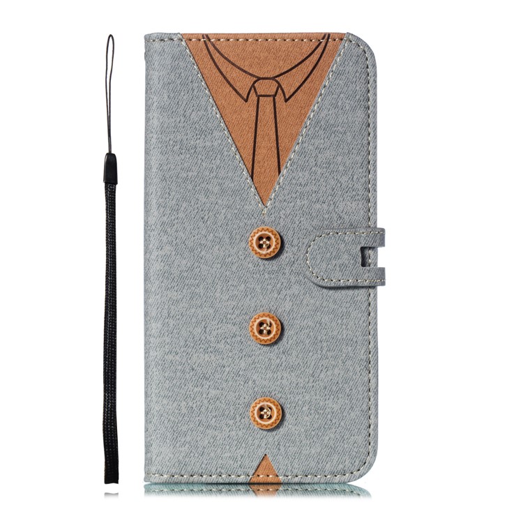 Spleißabdruckmänner Binden Lederknopfdekorabdeckung Für Xiaomi-Pocophon F1 / Poco F1 - Grau-2