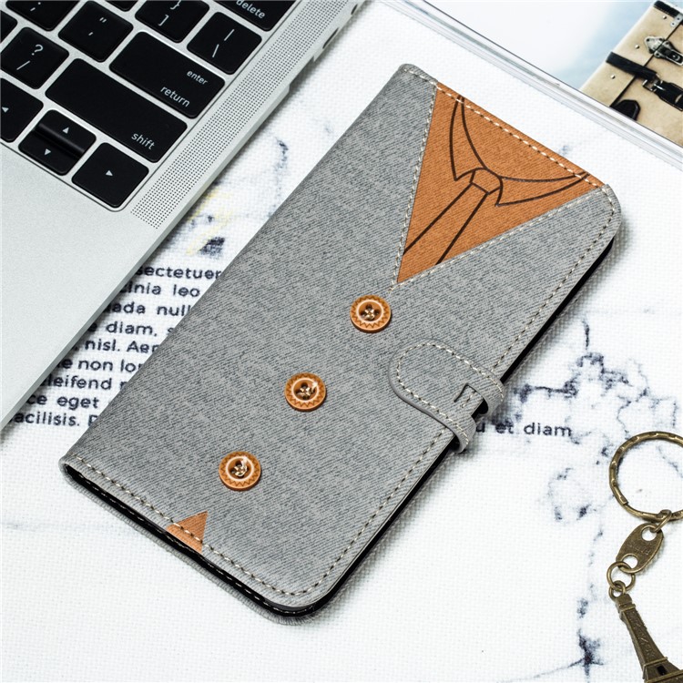 Spleißabdruckmänner Binden Lederknopfdekorabdeckung Für Xiaomi-Pocophon F1 / Poco F1 - Grau-8