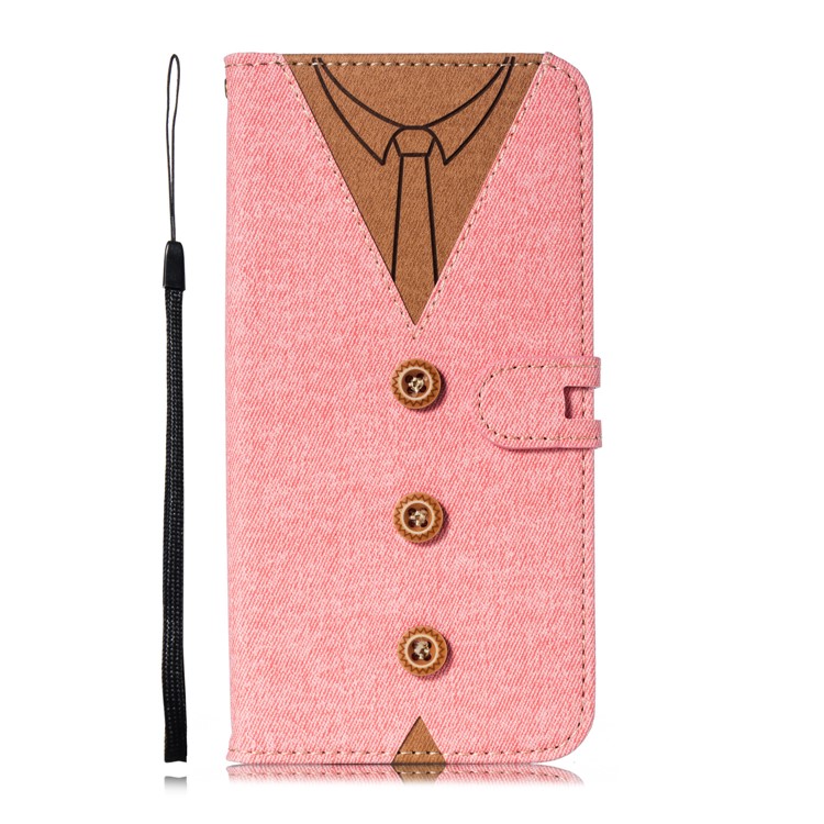 Splicing Imprint Men Tie Button Decor Leather Wallet Phone Case for Xiaomi Pocophone F1 / Poco F1 - Pink-2