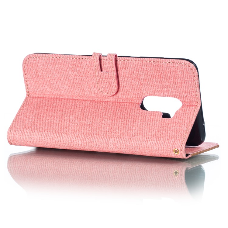 Splicing Imprint Men Tie Button Decor Leather Wallet Phone Case for Xiaomi Pocophone F1 / Poco F1 - Pink-4