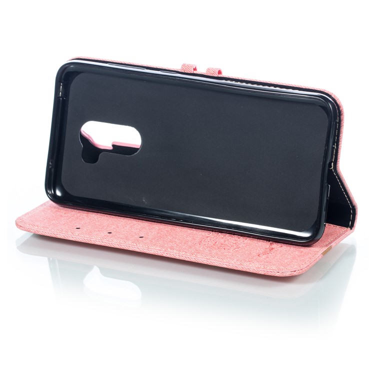 Splicing Imprint Men Tie Button Decor Leather Wallet Phone Case for Xiaomi Pocophone F1 / Poco F1 - Pink-5