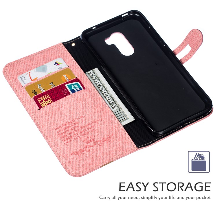 Splicing Imprint Men Tie Button Decor Leather Wallet Phone Case for Xiaomi Pocophone F1 / Poco F1 - Pink-6