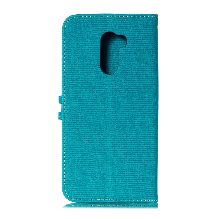 Splicing Imprint Men Tie Leather Button Decor Magnetic Cover for Xiaomi Pocophone F1 / Poco F1 - Cyan-3