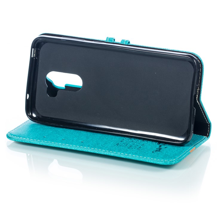 Splicing Imprint Men Tie Leather Button Decor Magnetic Cover for Xiaomi Pocophone F1 / Poco F1 - Cyan-5