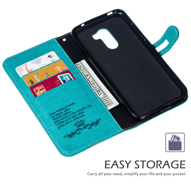 Splicing Imprint Men Tie Leather Button Decor Magnetic Cover for Xiaomi Pocophone F1 / Poco F1 - Cyan-6