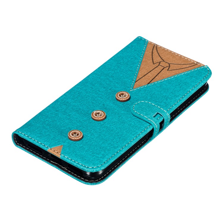 Splicing Imprint Men Tie Leather Button Decor Magnetic Cover for Xiaomi Pocophone F1 / Poco F1 - Cyan-7