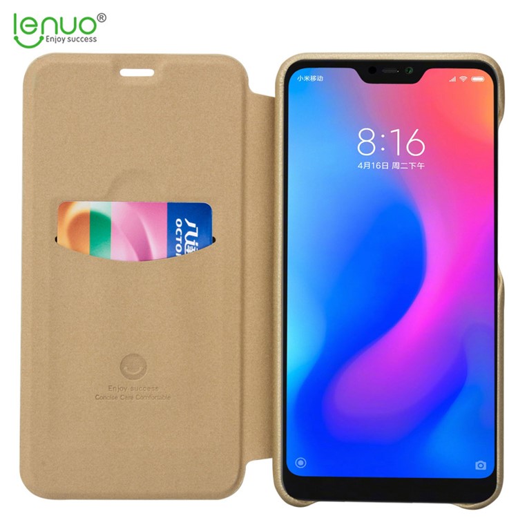 LENUO Ledream Series Flip Leather Mobile Shell with Card Slot for Xiaomi Redmi Note 6 Pro - Gold-2
