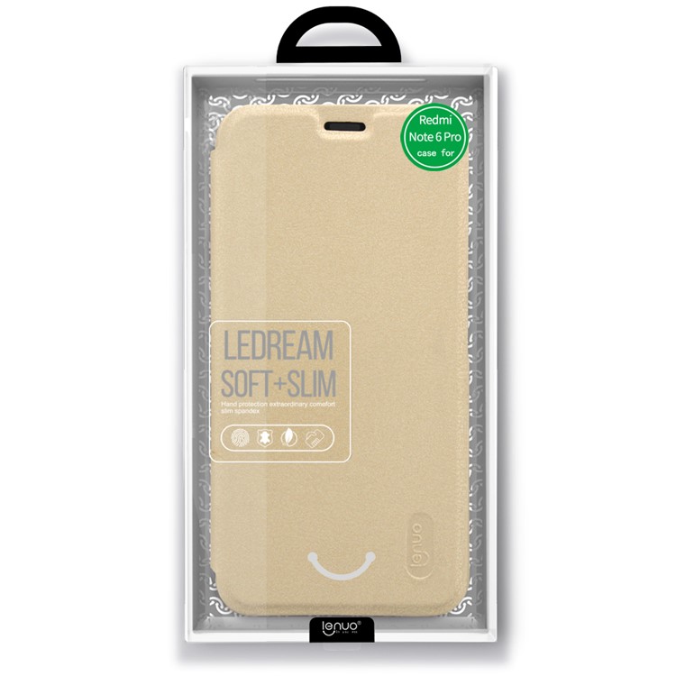 LENUO Ledream Series Flip Leather Mobile Shell with Card Slot for Xiaomi Redmi Note 6 Pro - Gold-6