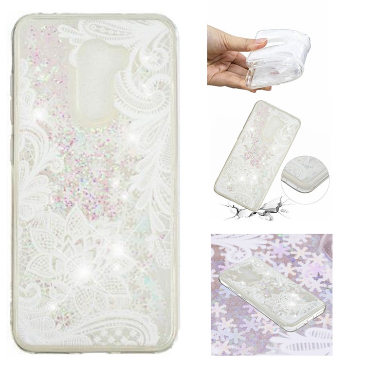 For Xiaomi Pocophone F1 / Poco F1 (India) Embossment Pattern Quicksand TPU Mobile Phone Shell - Lace Flower Pattern-1