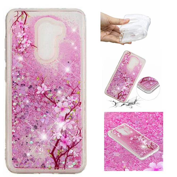 For Xiaomi Pocophone F1 / Poco F1 (India) Embossment Pattern Quicksand TPU Back Phone Case - Peach Blossom-1