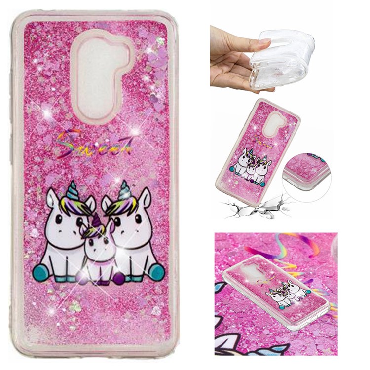 For Xiaomi Pocophone F1 / Poco F1 (India) Embossment Pattern Quicksand TPU Back Phone Cover - Sweet Unicorns-1