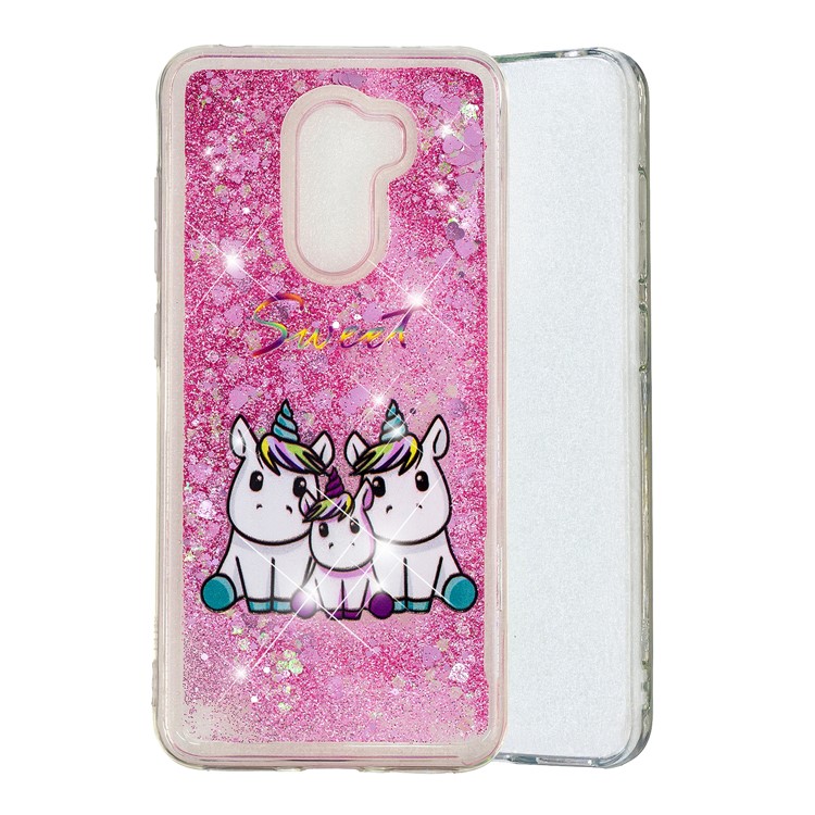 For Xiaomi Pocophone F1 / Poco F1 (India) Embossment Pattern Quicksand TPU Back Phone Cover - Sweet Unicorns-2