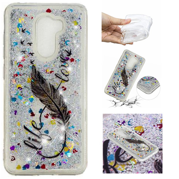 For Xiaomi Pocophone F1 / Poco F1 (India) Embossed Pattern Quicksand TPU Soft Phone Case - Feather-1