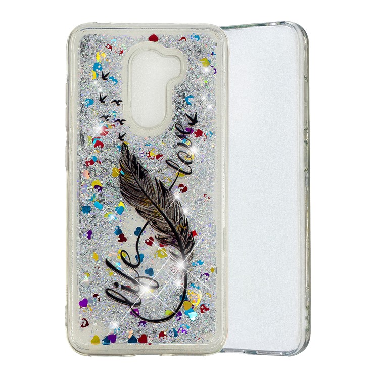 For Xiaomi Pocophone F1 / Poco F1 (India) Embossed Pattern Quicksand TPU Soft Phone Case - Feather-2