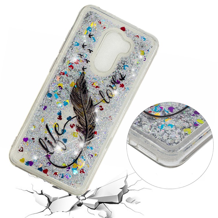 For Xiaomi Pocophone F1 / Poco F1 (India) Embossed Pattern Quicksand TPU Soft Phone Case - Feather-5