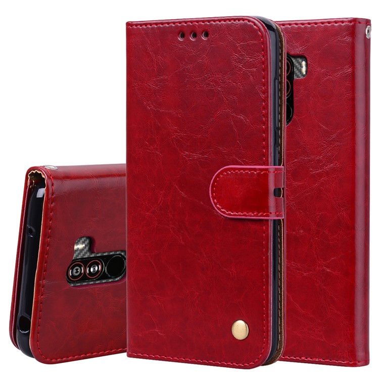 HAT PRINCE Oil Wax PU Leather Wallet Protective Case for Xiaomi Pocophone F1 / Poco F1 (India) - Red-1