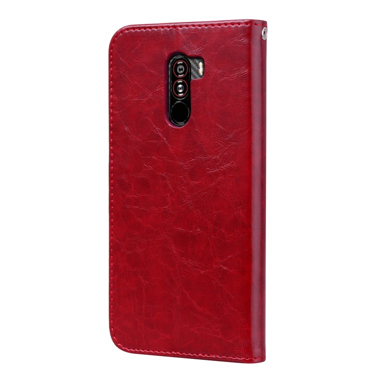 HAT PRINCE Oil Wax PU Leather Wallet Protective Case for Xiaomi Pocophone F1 / Poco F1 (India) - Red-3