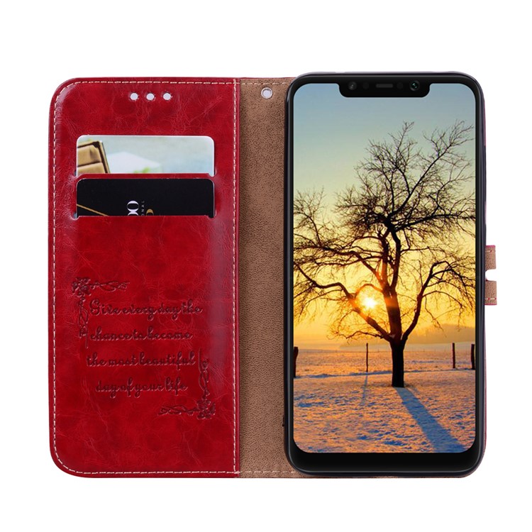 HAT PRINCE Oil Wax PU Leather Wallet Protective Case for Xiaomi Pocophone F1 / Poco F1 (India) - Red-5